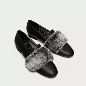 Hold- Zara black fur loafers